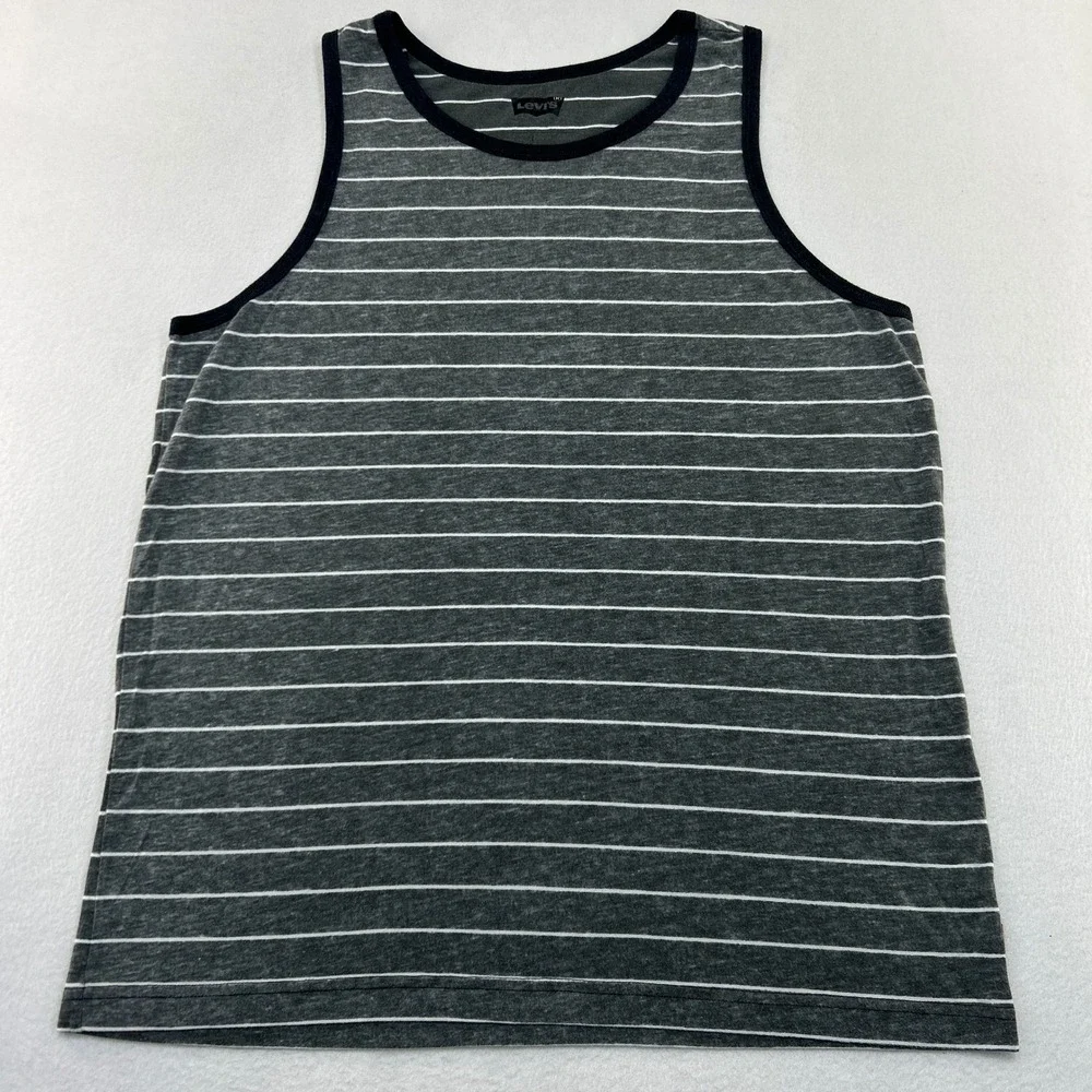 Levis Mens Striped Tank Top Gray White Sleeveless Ringer Shirt Large L 117500